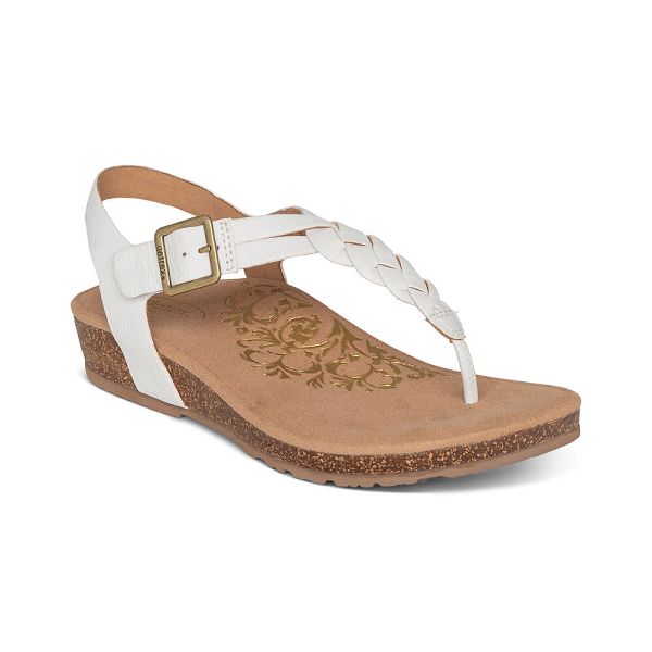 Aetrex Women's Harper Adjustable Slingback Thong Sandals White Sandals UK 8647-780